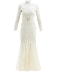 Alessandra Rich Robe de soirée en guipure de coton à ornements - Blanc