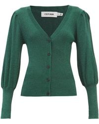 Cefinn Eva Ribbed-knit Lamé Cardigan - Green