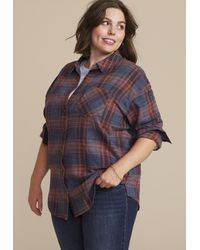 maurices - Plus Size Cabin Plaid Boyfriend Tunic Button Down Shirt - Lyst