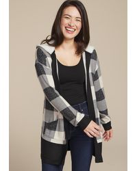 maurices - Buffalo Plaid Flannel Sherpa Lined Hood Cardigan - Lyst