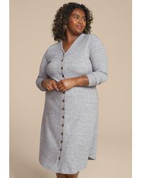 maurices - Plus Size Ribbed Knit Button Front Midi Dress - Lyst