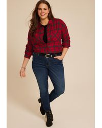 maurices - Plus Size Plaid Boyfriend Tunic Button Down Shirt - Lyst