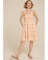 maurices - 24/7 Bare Floral Smocked Bodice Tiered Mini Dress - Lyst