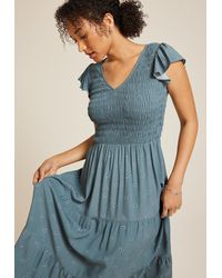 maurices - Printed Flutter Sleeve Smocked Midi Dress - Lyst