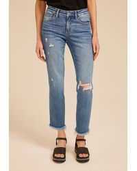 Flying Monkey - Mid Rise Frayed Hem Slim Straight Ankle Jeans - Lyst