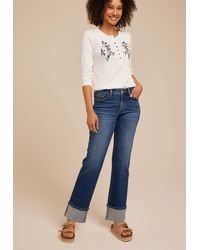 Flying Monkey - Mid Rise Cuff Hem Straight Jeans - Lyst