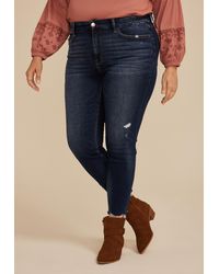 Flying Monkey - Plus Size Mid Rise Ripped Hem Skinny Jeans - Lyst