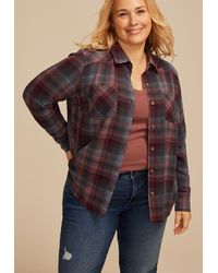 maurices - Plus Size Pucker Plaid Button Down Shirt - Lyst