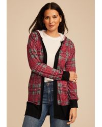maurices - Buffalo Plaid Flannel Sherpa Lined Hood Cardigan - Lyst