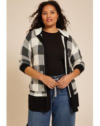 maurices - Plus Size Buffalo Plaid Flannel Sherpa Lined Hood Cardigan - Lyst