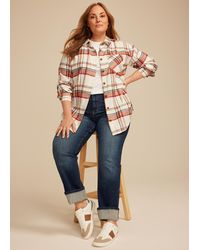 maurices - Plus Size Cabin Plaid Boyfriend Tunic Button Down Shirt - Lyst