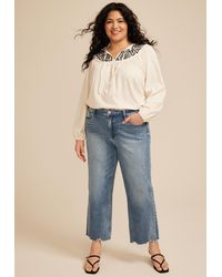 Flying Monkey - Plus Size High Rise Fray Hem Wide Leg Jeans - Lyst