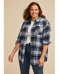 maurices - Plus Size Cabin Plaid Boyfriend Tunic Button Down Shirt - Lyst
