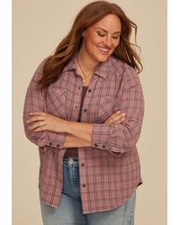 maurices - Plus Size Pucker Plaid Button Down Shirt - Lyst