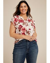 maurices - Floral Double Flutter Short Sleeve Blouse - Lyst