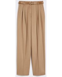 Max Mara - Tailored Camel Wide-Leg Trousers With Pleated Fron - Lyst
