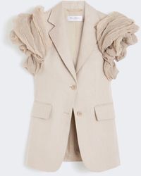Max Mara - Oversized Sleeveless Linen Jacket With Ruffles - Lyst