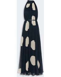 Max Mara - Polka-Dot Silk Chiffon Scarf-Neck Halter Maxi Dress - Lyst