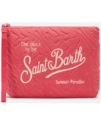 MC2 Saint Barth - Aline Terry-Effect Coral Pouch With Embossed Zebra Pattern - Lyst