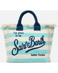 MC2 Saint Barth - Vanity-Einkaufstasche Aus Baumwollcanvas Mit Wassergrünem Streifendruck - Lyst