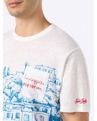 MC2 Saint Barth - Linen Jersey T-Shirt Ecstasea With Portofino Placed Print And Embroidered Pocket - Lyst