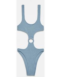 MC2 Saint Barth - Laurel Crinkle Lurex Silber Cut-Out Einteiler Badeanzug - Lyst