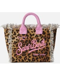 MC2 Saint Barth - Leopard Print Canvas Vanity Mini Bag With Details - Lyst