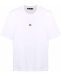 Dolce & Gabbana T-Shirt mit Logo-Schild - Weiß