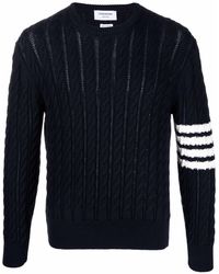 Thom Browne Sweatshirt Aus Baumwolljersey Mit Strickstreifen in Blau für Herren Herren Bekleidung Pullover und Strickware Rundhals Pullover 
