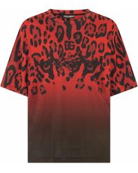 Dolce & Gabbana T-Shirt mit Leoparden-Print - Rot