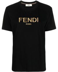 Fendi T-Shirt mit Logo-Stickerei - Schwarz