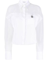 Damen Bekleidung Oberteile Hemden Brunello Cucinelli Baumwolle Hemd mit verzierten Manschetten in Weiß 