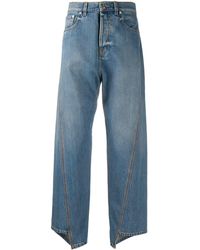Lanvin Asymmetric Cropped Straight-leg Jeans - Blue