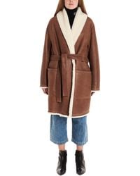 Loewe Belted Leather Shearling Coat - Brown