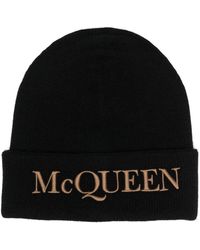 Alexander McQueen Gerippte Mütze mit Logo-Stickerei - Schwarz