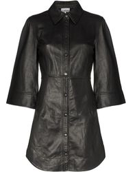 Ganni Minikleid Aus Leder - Schwarz