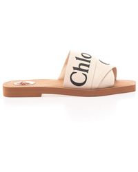 Chloé Logo Print Flat Mule Sandals - White