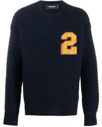 DSquared² Chunky Knit Number Patch Sweater - Blue