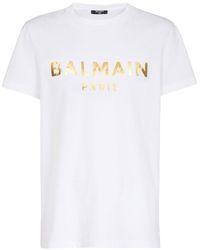 Balmain T-Shirt mit Logo von in Metallic-Gold - Weiß