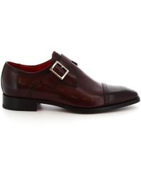 Leonardo Shoes Burgundy Leather Monk Strap Shoes - Red