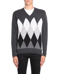 Ballantyne V Collar Cashmere Jumper With Argyle Intarsia - Gray