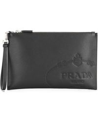 Prada Embossed Logo Clutch Bag - Black