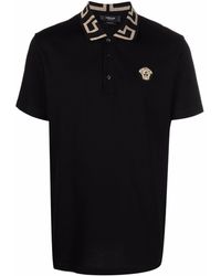 Versace Poloshirt mit Greca-Kragen - Schwarz