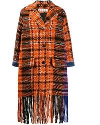 Marni Karierter Mantel mit Fransen - Orange