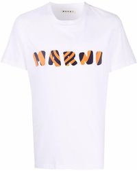 Marni - Gestreiftes T-Shirt mit Logo-Print - Lyst