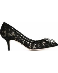 Damen Schuhe Absätze Mules Dolce & Gabbana Satin Mule aus Thermostrass mit Absatz DG pop in Mettallic 