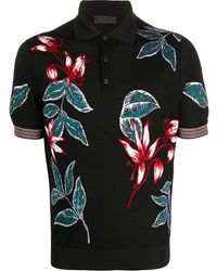 Prada Jacquard-Poloshirt mit floralem Muster - Schwarz