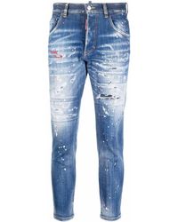Damen Bekleidung Jeans Capri-Jeans und cropped Jeans DSquared² Denim Ausgeblichene Distressed-Jeans in Blau 