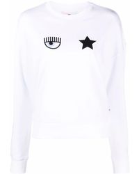 Damen Bekleidung Sport- Chiara Ferragni Baumwolle Sweatshirt mit Logo-Stickerei in Weiß Training und Fitnesskleidung Sweatshirts 