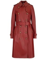 Burberry Leather Trench Coat - Red